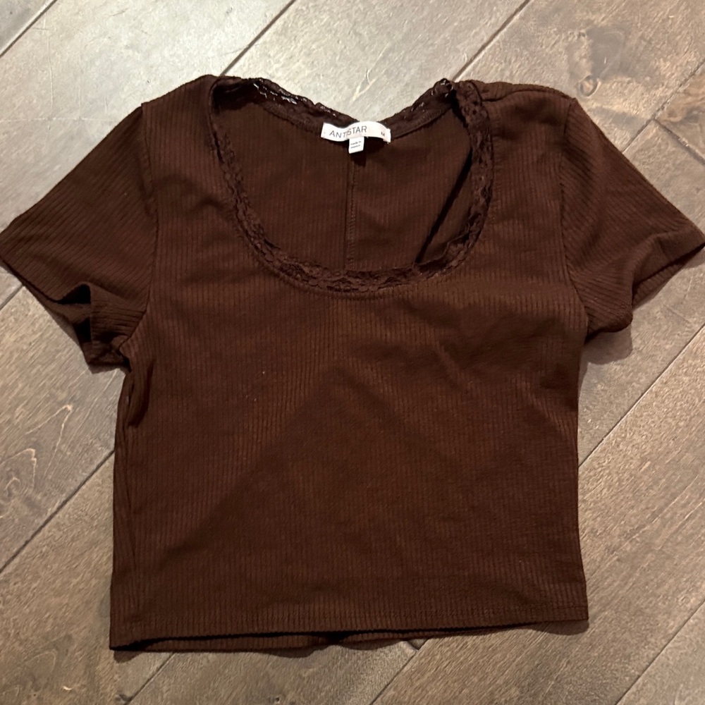 Ann Taylor Chocolate Ribbed Crop Top